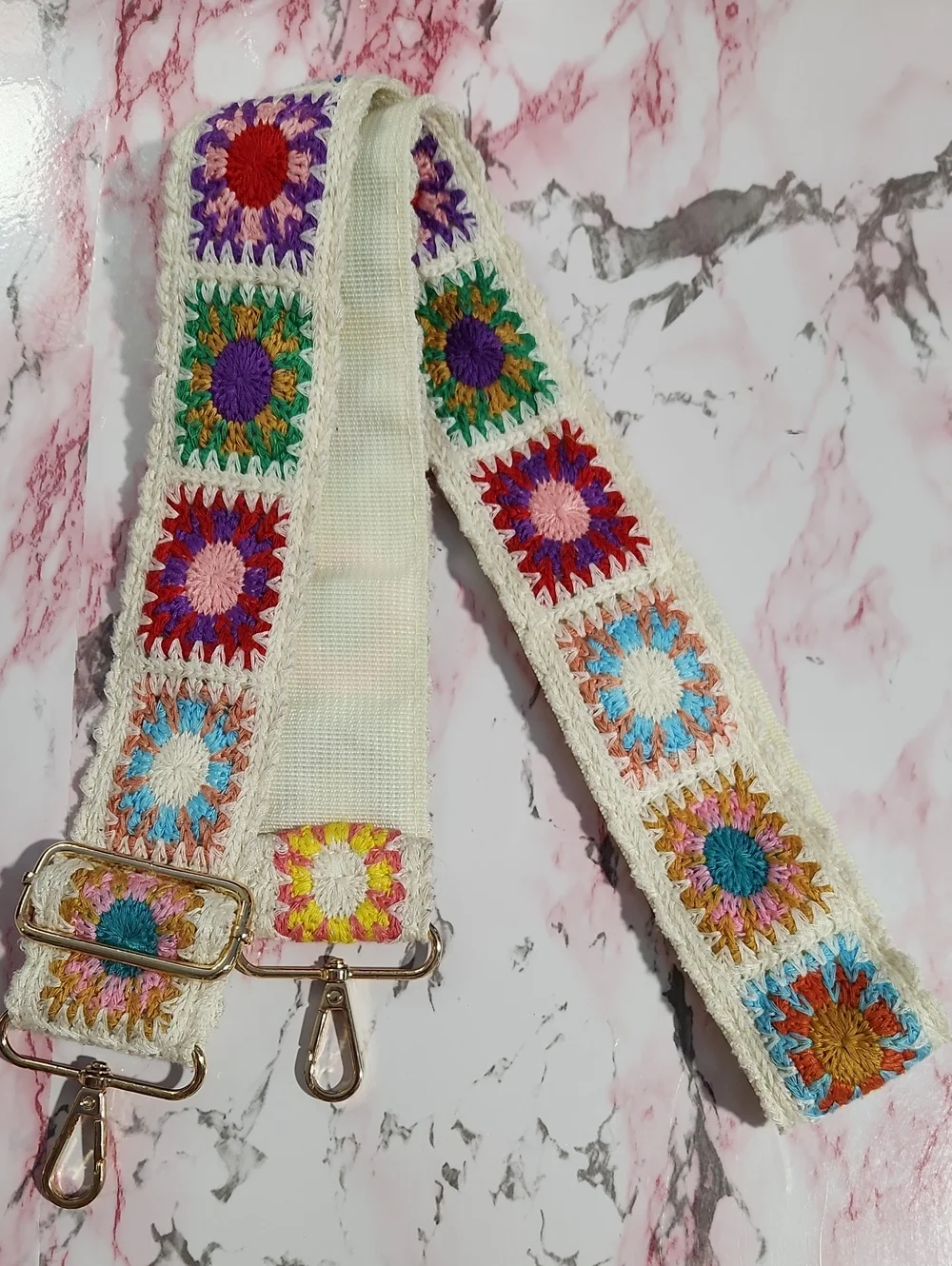 Multicolor Crochet Guitar/Bag Strap - Cream Base